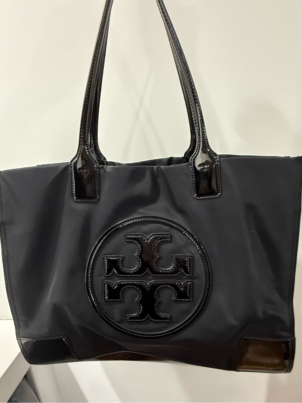 Tory Burch Large Black Nylon Tote with Logo Medallion